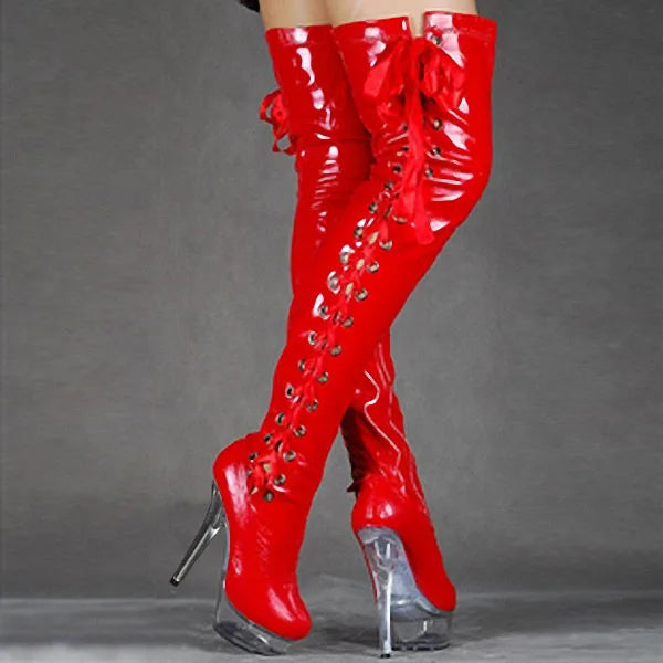 15CM High Heel Overknee Stiefel Pole Dance Kristall Plateau