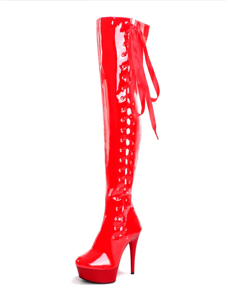 15CM High Heel Overknee Stiefel Pole Dance Kristall Plateau