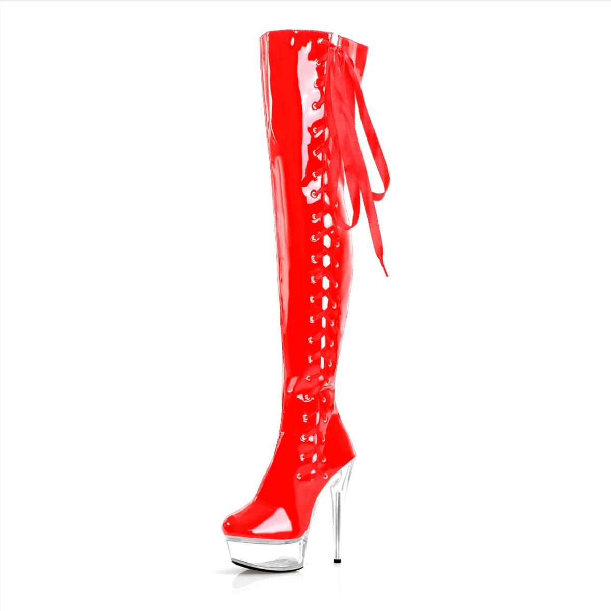 15CM High Heel Overknee Stiefel Pole Dance Kristall Plateau