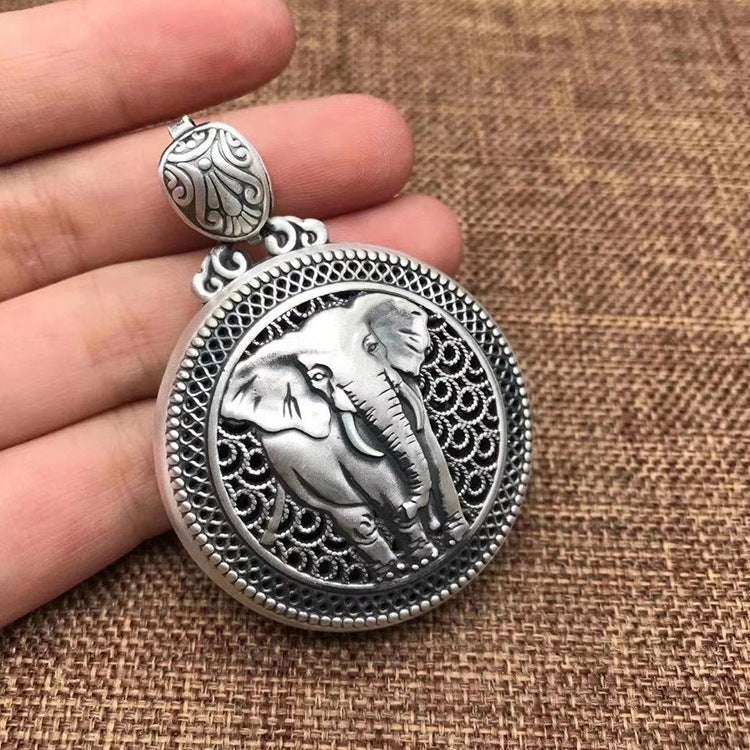 Elephant Pendant With Buddhist Mantra on Reverse 925 Sterling Silver