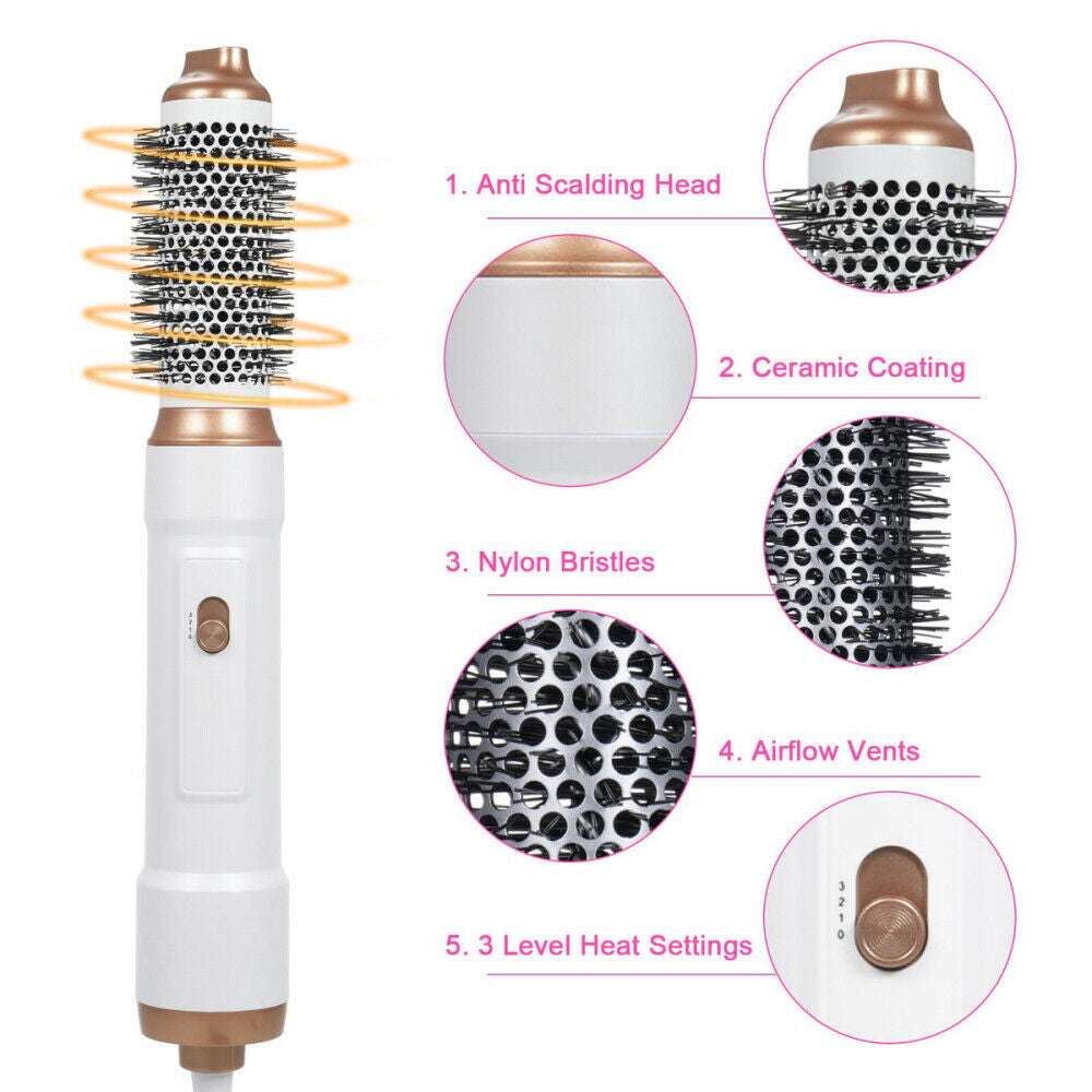 5 IN 1 Pro Air Wrap Blow Hair Styler Curler Straightener Hot Air Comb Brush Gift