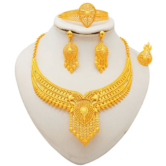 Dubai 24K Gold Plated Women's Banquet Wedding 4 Piece Jewellery Set