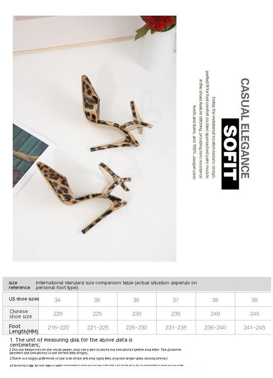 Stiletto Leopard Print Patent Leather Shallow Mouth Pointed Women's High Heels