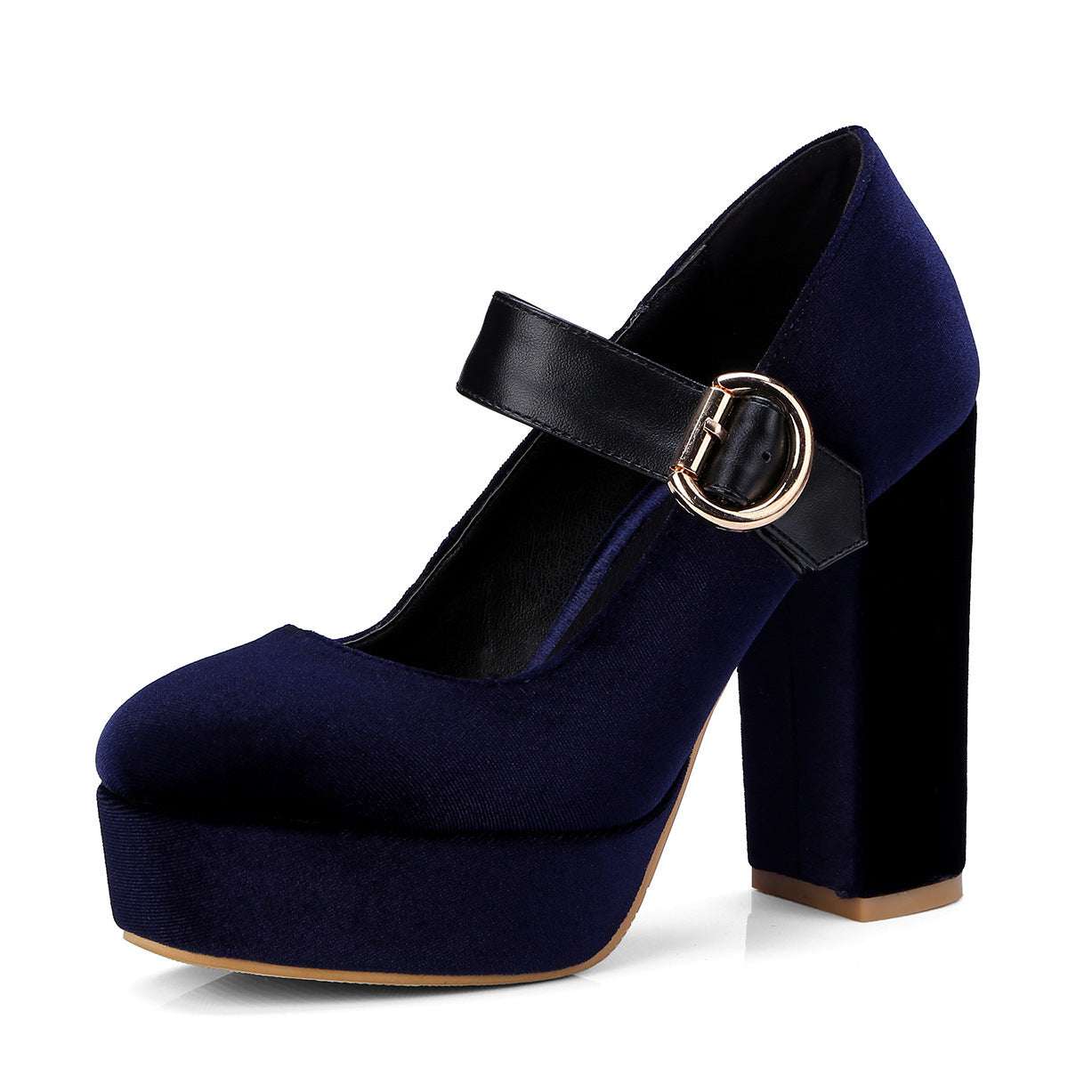 Beautiful Velour Block Heel Mary Jane Shoes