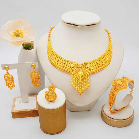 Dubai 24K Gold Plated Women's Banquet Wedding 4 Piece Jewellery Set