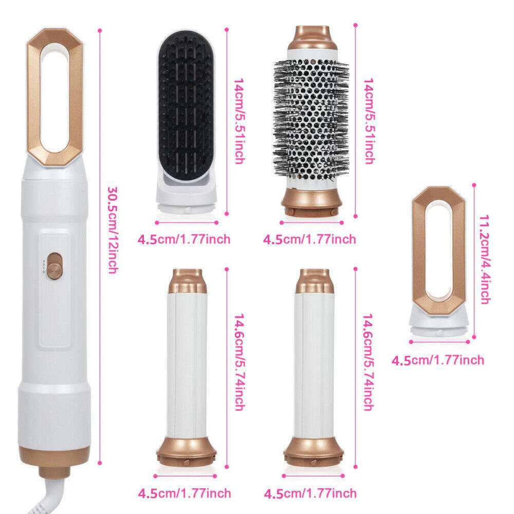 5 IN 1 Pro Air Wrap Blow Hair Styler Curler Straightener Hot Air Comb Brush Gift