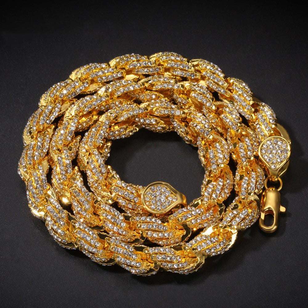 Unisex 9mm Thick Iced Out Hiphop Rope Chain Necklace Silver, Gold Or Rose Gold