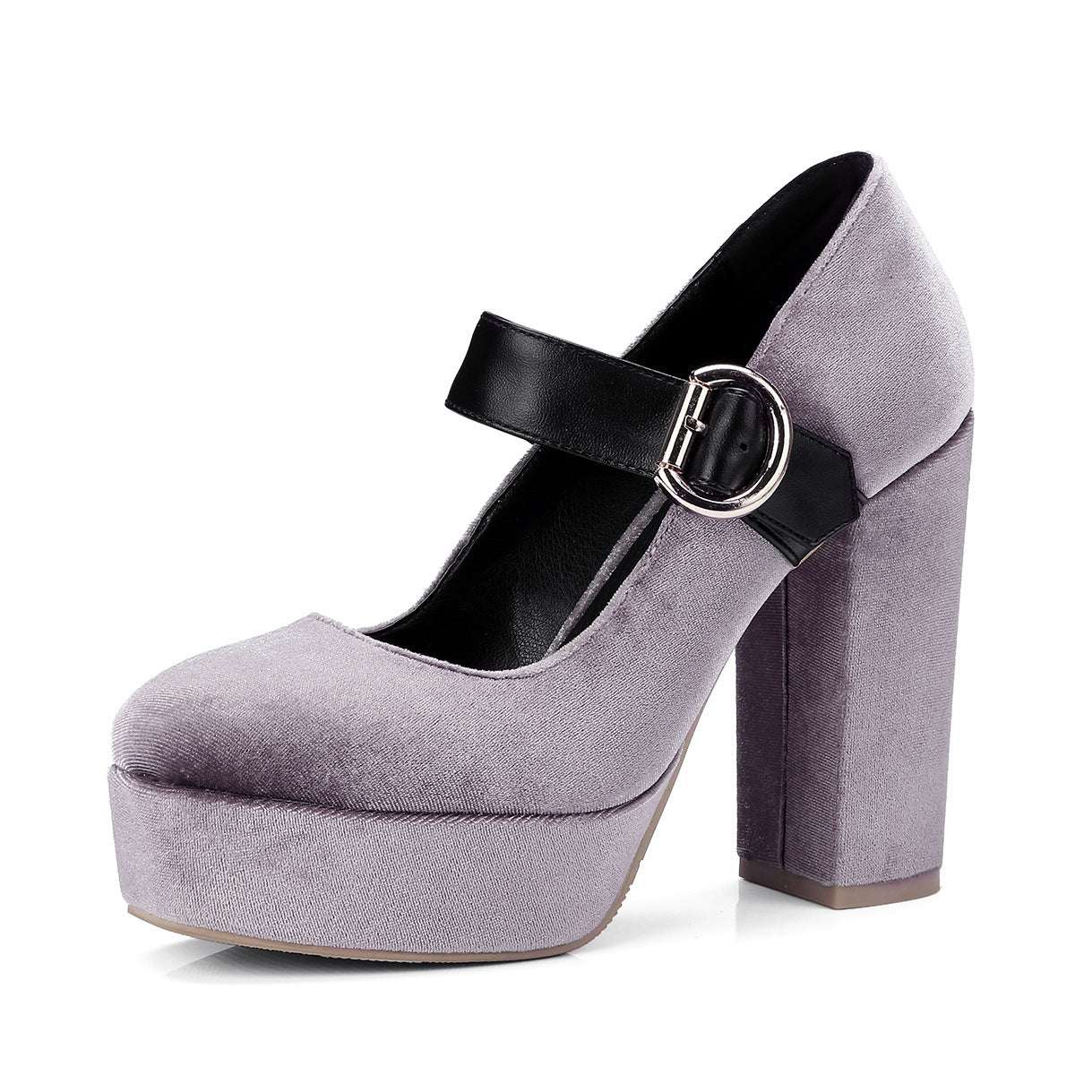 Beautiful Velour Block Heel Mary Jane Shoes