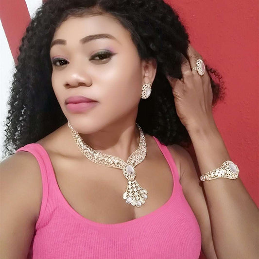 Dubai Style Classic Jewelry Set with Rhinestones for Parties, and Celebrations