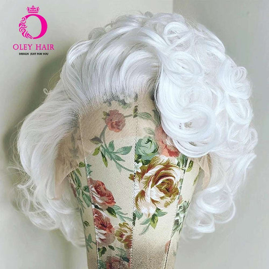 White Synthetic 13x4 Lace Front GluelessCurly Drag Queen Wig Heat Resistant
