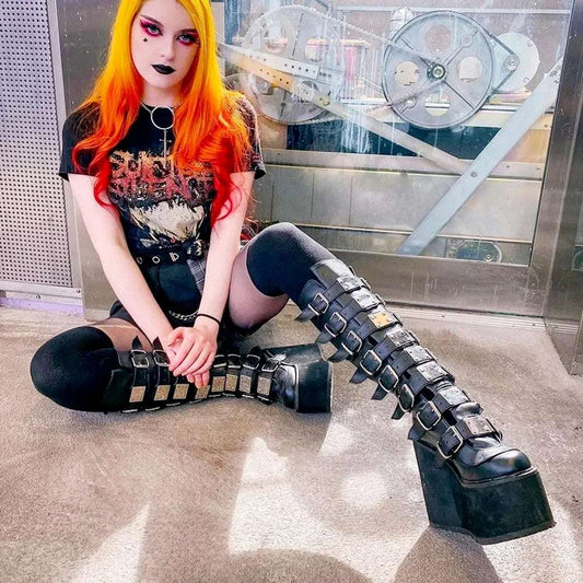 Women's Cosplay Multi Buckle Long Tube Punk Gothic Boots