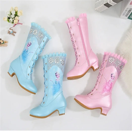 Bottes Disney Frozen pour filles avec fermeture éclair latérale et peluche princesse Elsa