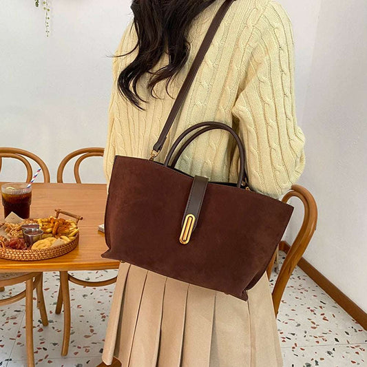 Women Faux Suede Tote Bag Fashion Shoulder Bag Solid Colour