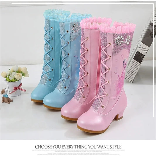 Bottes Disney Frozen pour filles avec fermeture éclair latérale et peluche princesse Elsa