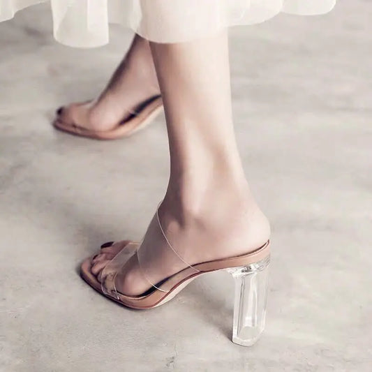 Sandales pour femmes 9 cm, pantoufles en gelée, bout carré ouvert, talons hauts, sandales transparentes