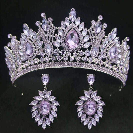 Luxury Womens Water Drop Crystal Tiara Bridal Crown With Earrings