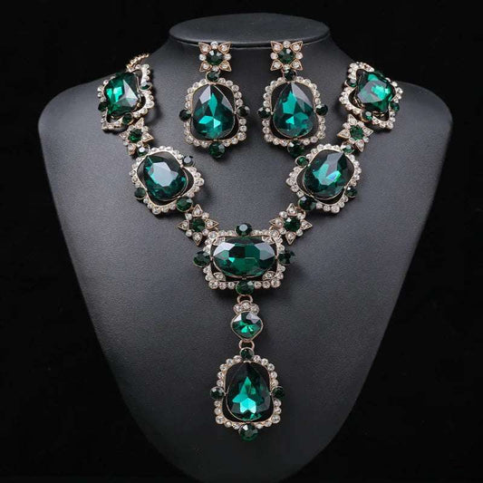 Royal Jewellery Set Wedding Chunky Crystal Earrings Purple Rhinestone Choker Necklace
