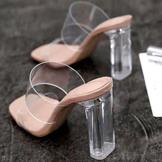 Sandales pour femmes 9 cm, pantoufles en gelée, bout carré ouvert, talons hauts, sandales transparentes