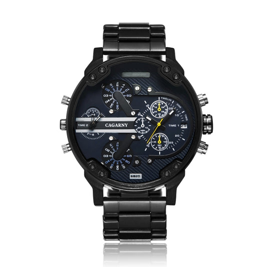 Gents Fashionable Business Style Large Dial Dual Time Zone Quartz Movement Wrist Watch with Stainless Steel Band & Calendar Function