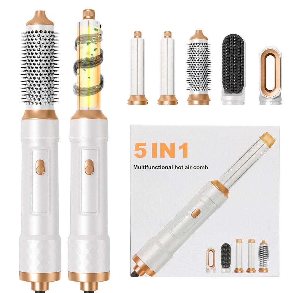 5 IN 1 Pro Air Wrap Blow Hair Styler Curler Straightener Hot Air Comb Brush Gift
