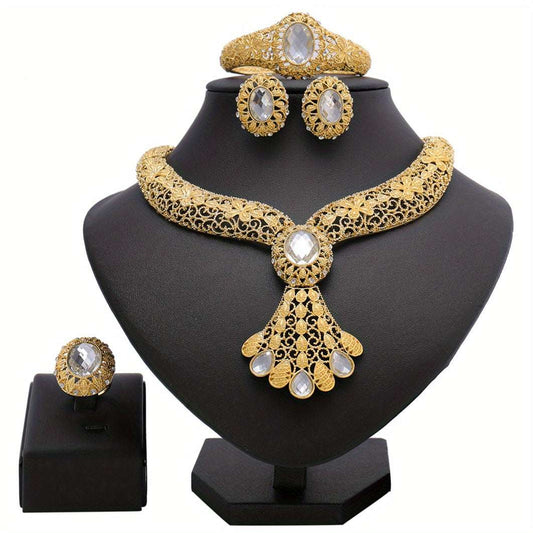 Dubai Style Classic Jewelry Set with Rhinestones for Parties, and Celebrations