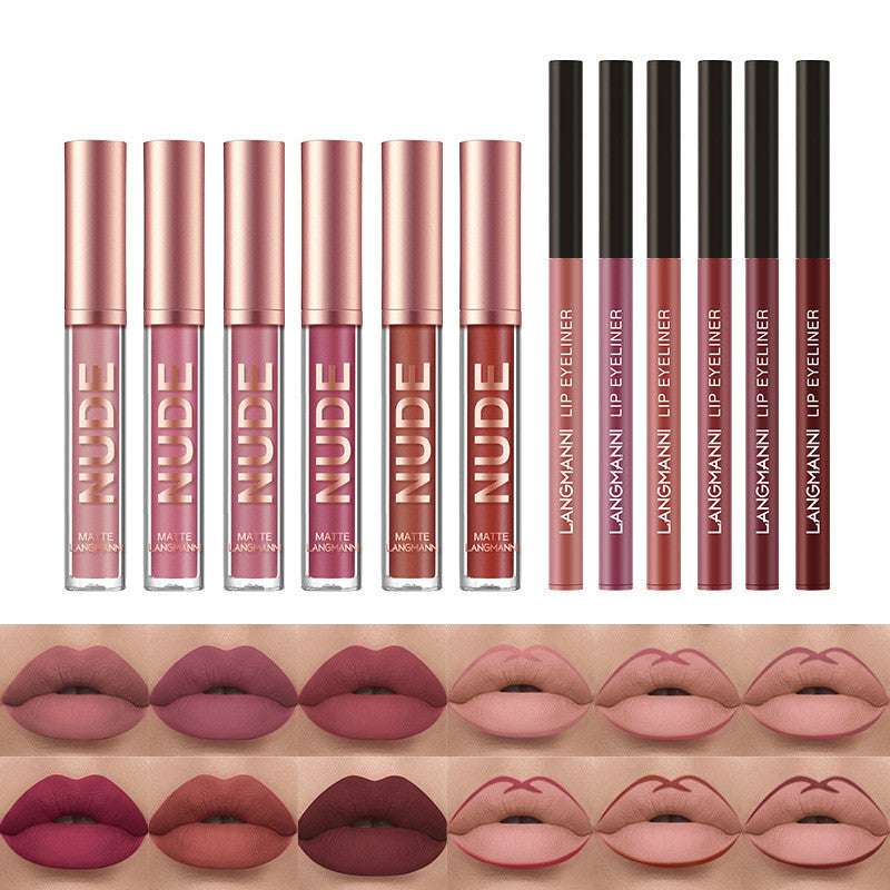 Lip Liner And Lipstick Makeup 12 Pc Set Waterproof Long Lasting Matte Lipstick Beauty Cosmetics Makeup Gift For Girls Lipstick Set