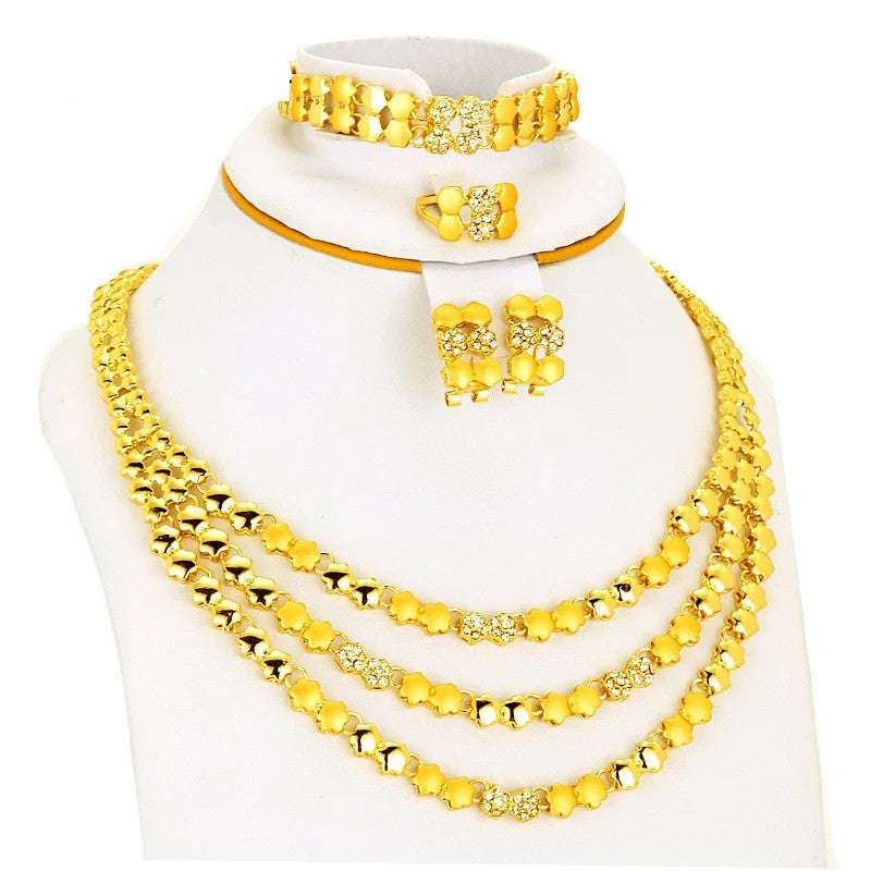 Dubai Jewelry Set Women's Gold Plated Necklace Earrings