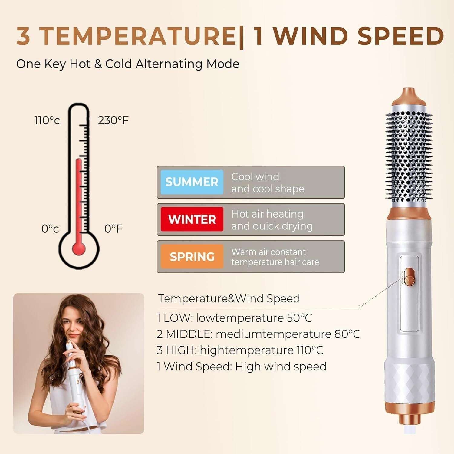 5 IN 1 Pro Air Wrap Blow Hair Styler Curler Straightener Hot Air Comb Brush Gift